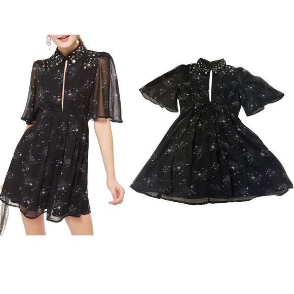 TopShop Embellished Star Skater Dress Size 8 - Picture 1 of 16